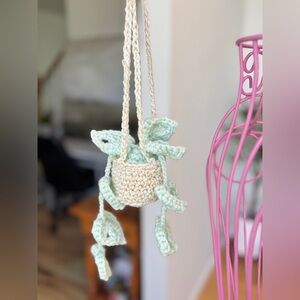 Crochet Hanging Plant Green Multicolor Monstera Boho Home Decor